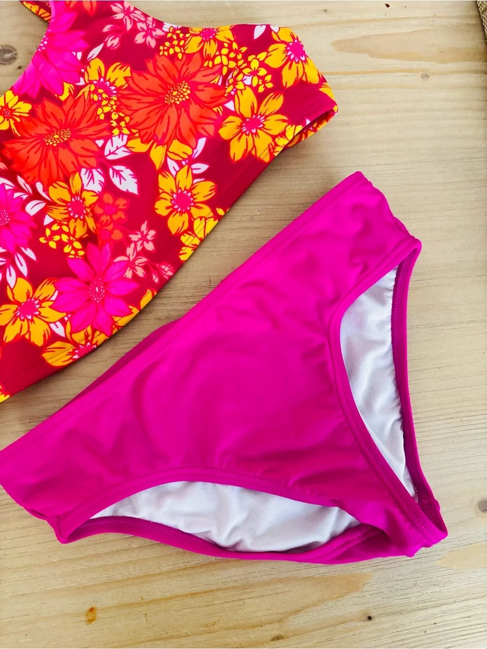 Cat &‎ Jack Girls Floral Two Piece Bikini Swimsuit Set XL 14/16 Bright Pink